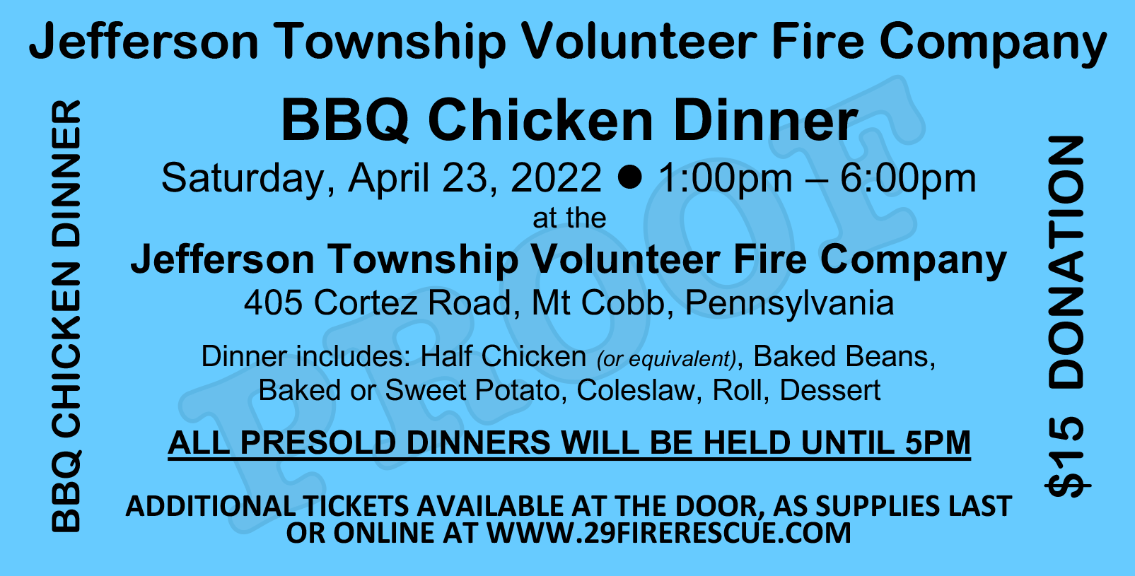 Chicken BBQ Ticket 2022 Jefferson Township Volunteer Fire Company